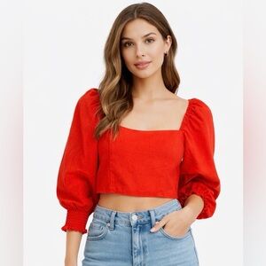 O.P.T Red Puff Sleeve Crop Top – Size Small
